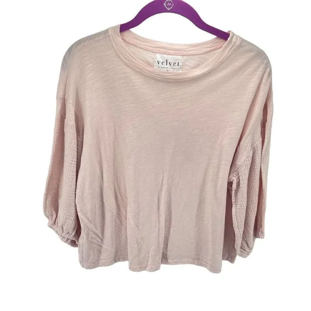 Velvet By Graham & Spencer Womens Balloon Sleeve Top Blouse 100% Cotton Pink XS